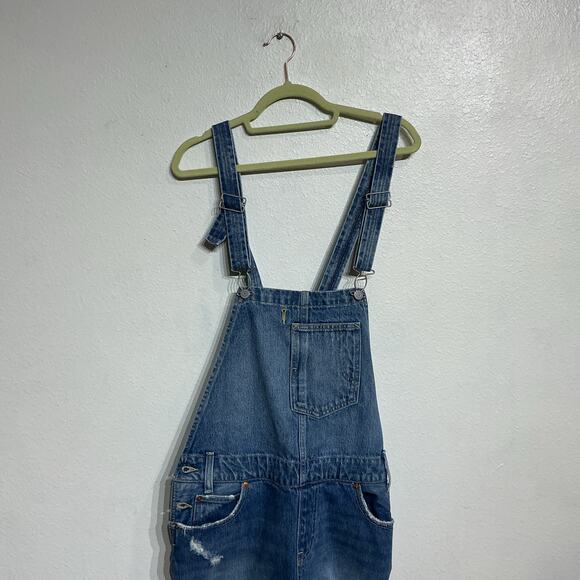 Levi's Blue Denim Distressed Straight Leg Overalls Sz M - Picture 3 of 12